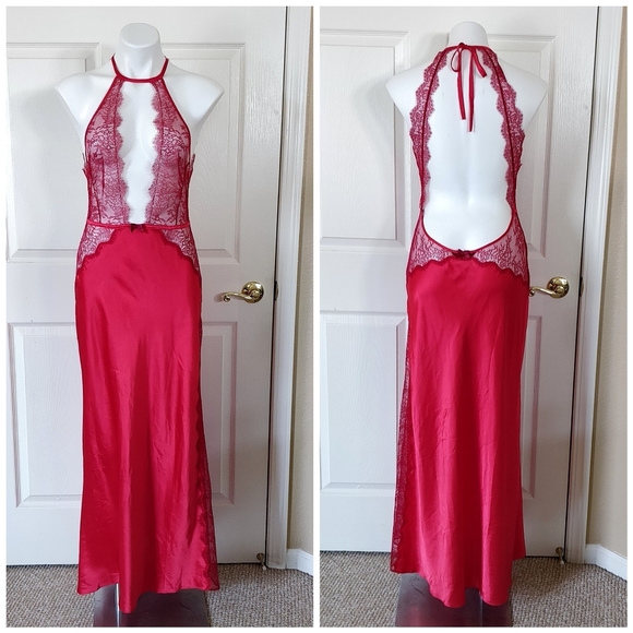 Victoria's Secret Other - Victoria's Secret red satin & lace halter chemise